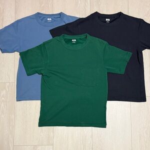 Uniqlo Airism Crew Neck Shirt Bundle of 3 Blue Green Black